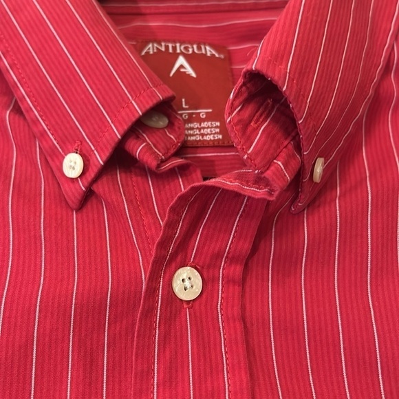Antigua Red Striped Casual Button Down Shirt - Picture 7 of 12